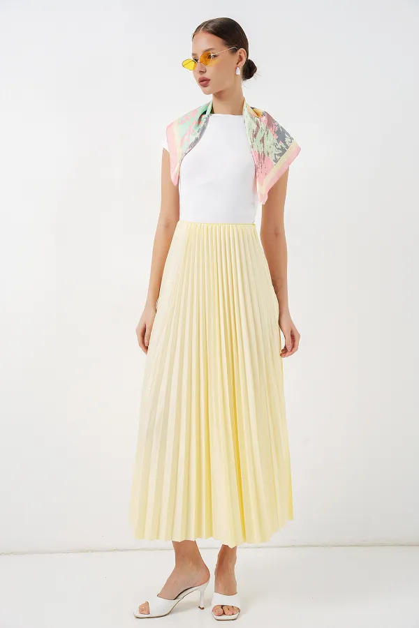 Jupe plissée aspect cuir 8009 - Jaune