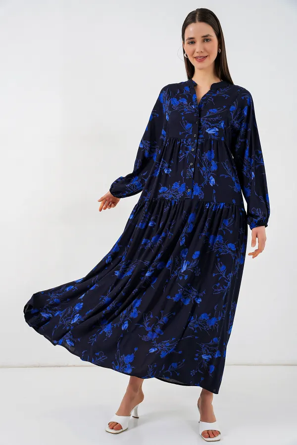 Robe longue hijab à motifs pour femme 2585 - Noir 9