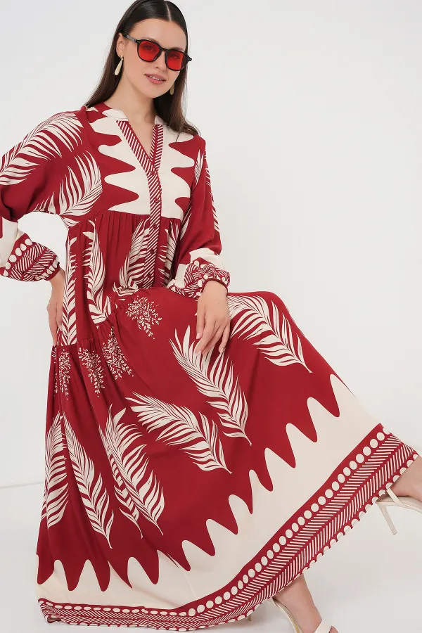 Robe hijab à motifs authentiques 2423 - Bordeaux foncé