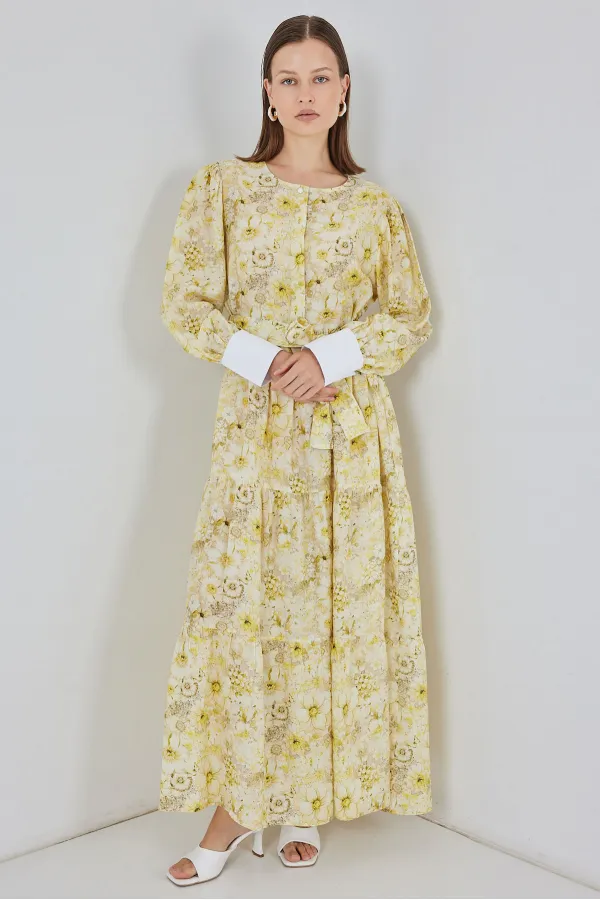 Robe longue ceinturée pour femme 2584 - Jaune