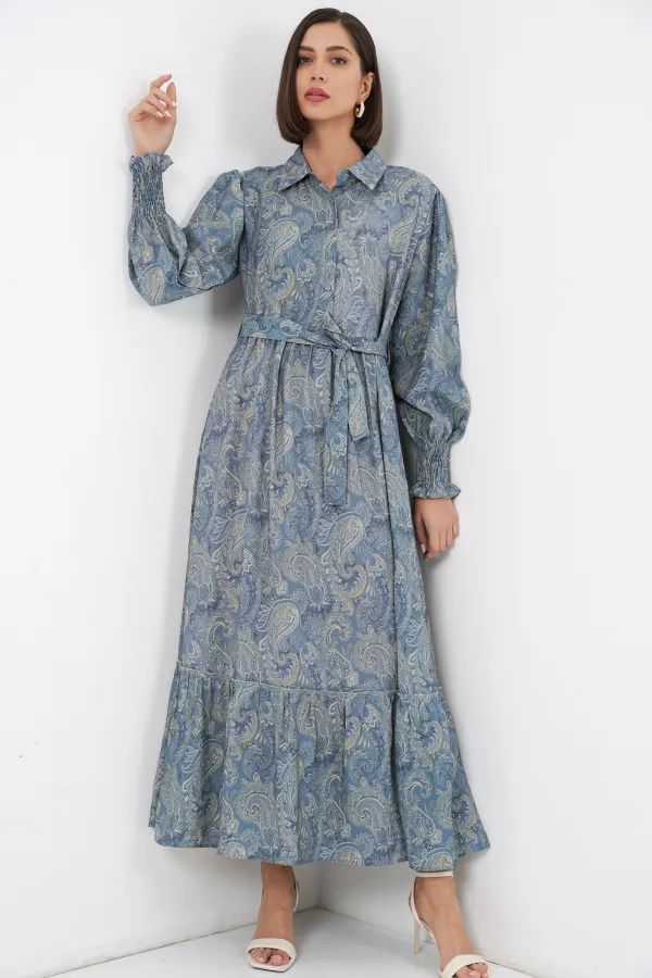 Robe hijab ceinturée pour femme 2589 - Menthe