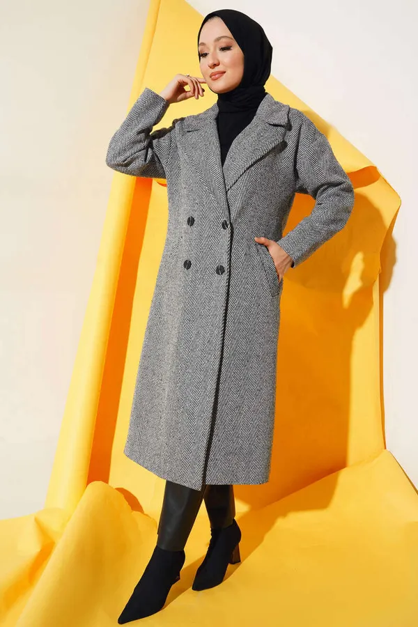 9113 Oversize Wide Cut Wool Long Cashmere Coat - Black