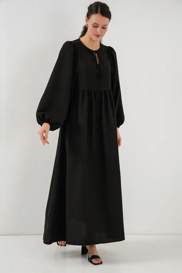 Robe longue hijab à manches ballon pour femme 2464 - Noir