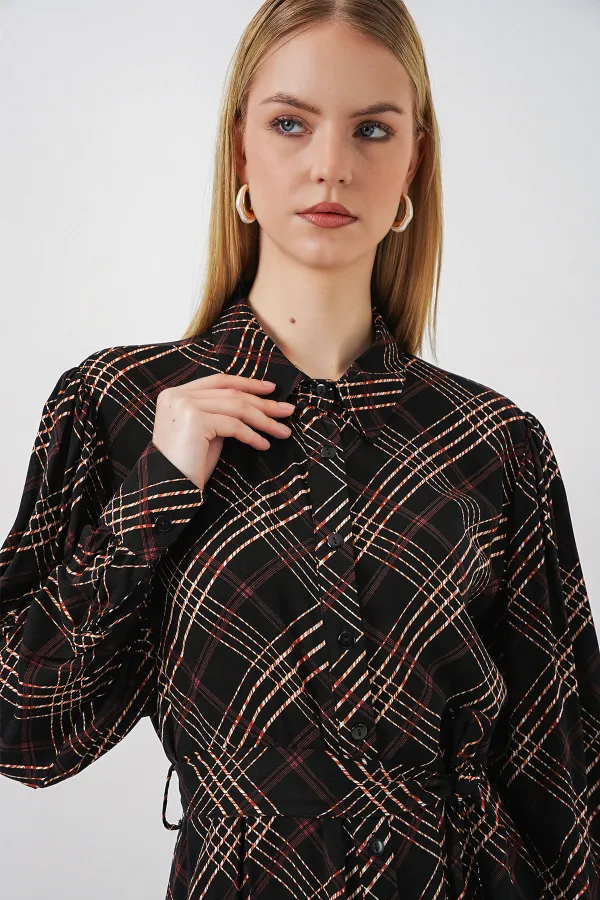 Kadın Boydan Düğmeli Uzun Tesettür Elbise 2588 - Siyah