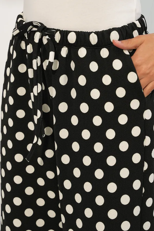 Women's Wide Leg Polka Dot Trousers 30116 - Black