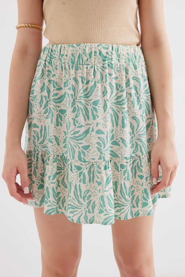 1884 Patterned Viscose Mini Skirt - E.Green
