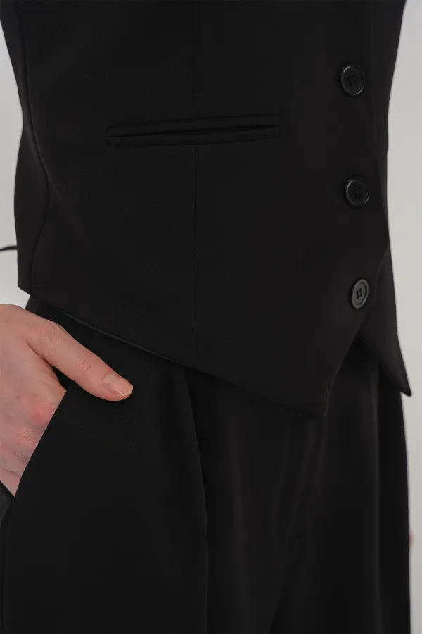 6709 Kadın Yelek Pantolon İkili Takım - Siyah