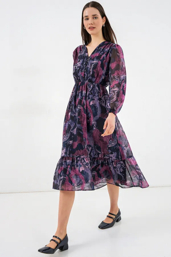 Robe en mousseline à motifs 2137 - Lilas foncé
