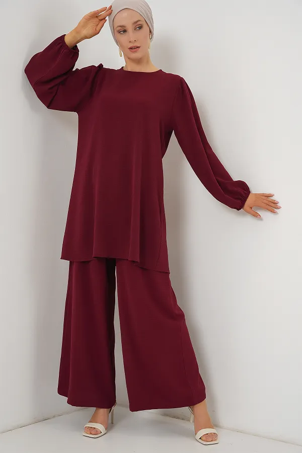 Ayrobin Tunic Trousers Top and Bottom Set 6712 - Claret Red