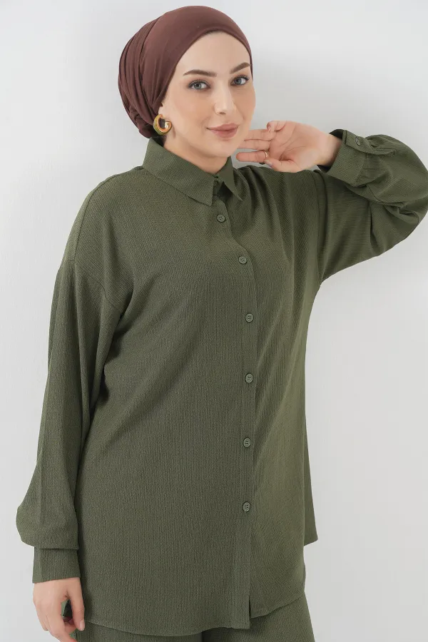 Ensemble hijab tricoté deux pièces T5858 - Kaki