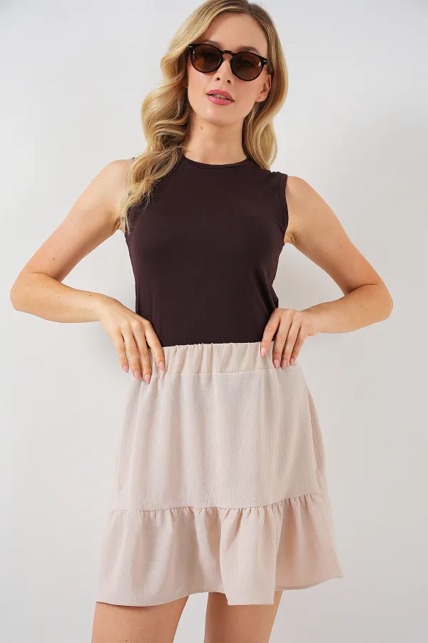 Kadın Ayrobin Mini Etek 8054 - Krem