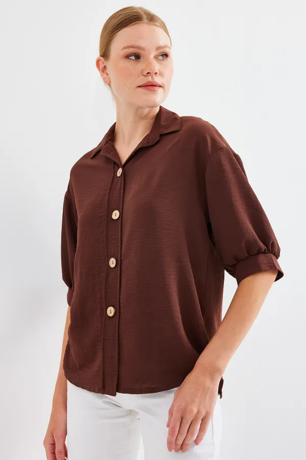 Chemise oversize à manches courtes en lin 20240 - Marron