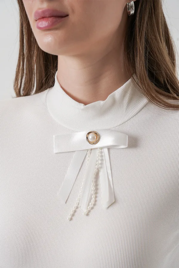 Kadın Kurdale Detay Uzun Kollu Bluz 977 - Beyaz