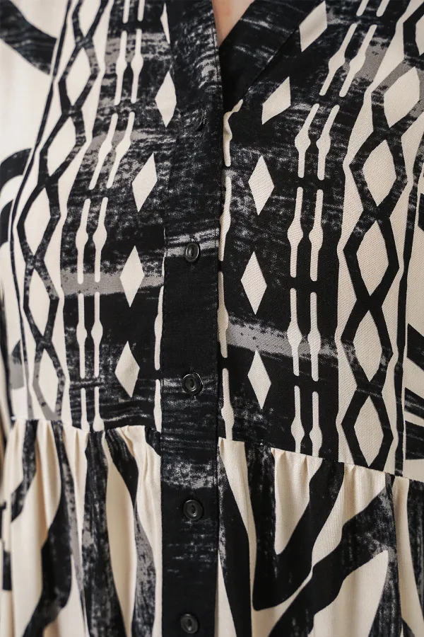 Women's Patterned Long Hijab Dress 2585 - Black 12