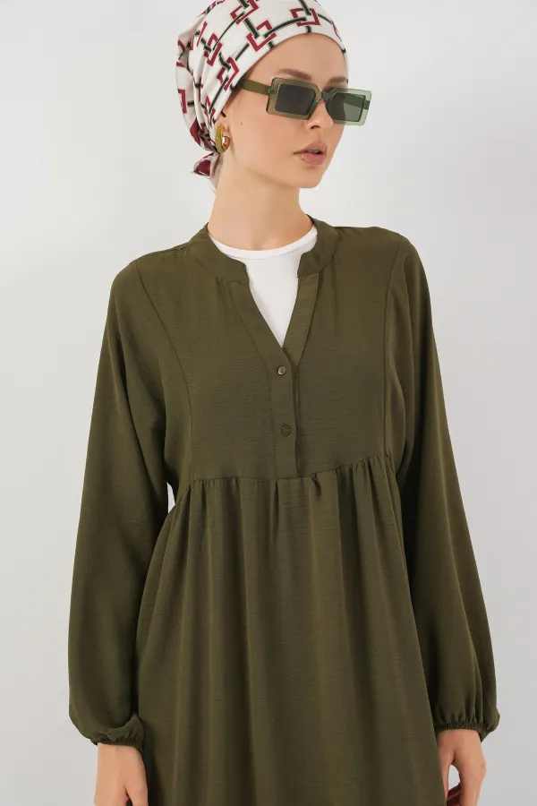 Kadın Uzun Tesettür Elbise 2525 - Haki