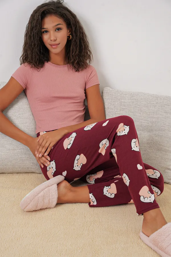 Bas de pyjama à motifs 4323 - Rouge bordeaux