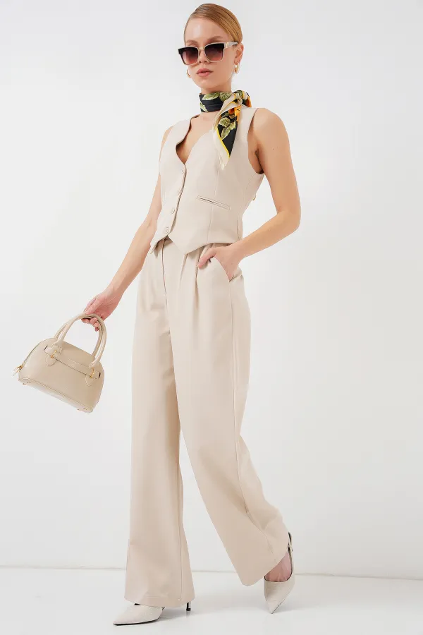 6709 Women's Vest and Trousers Two-Piece Set - Cream