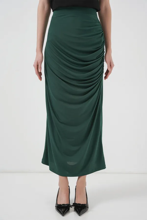 Jupe midi froncée 8035 - Vert émeraude