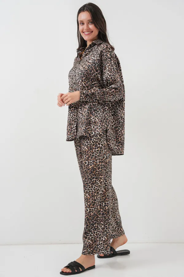 6699 Leopard Patterned Bottom and Top Set - C. Brown