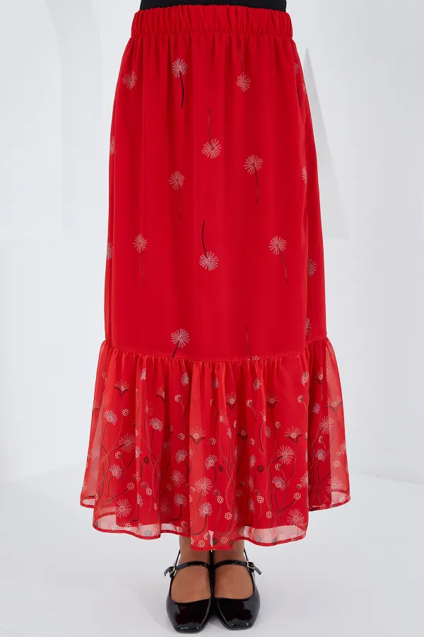 Jupe en mousseline rouge à motifs pour femme 8010