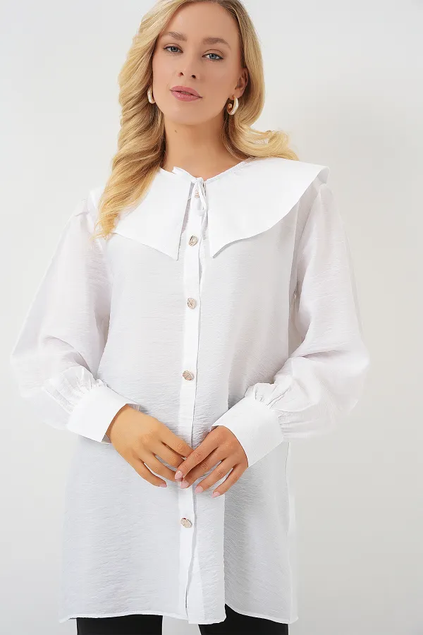 Women's Peter Pan Collar Long Tunic 5967 - White