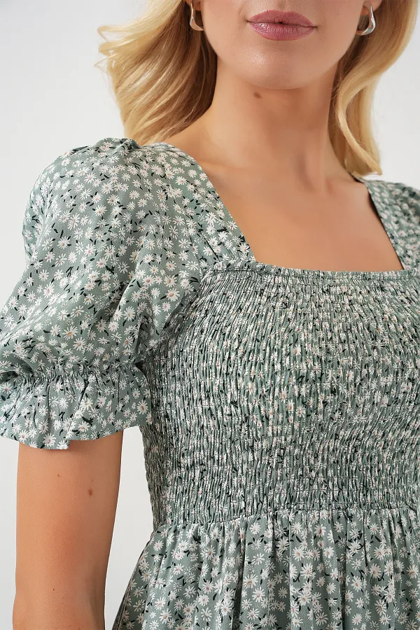 Robe fleurie à manches courtes pour femme 2556 - Menthe