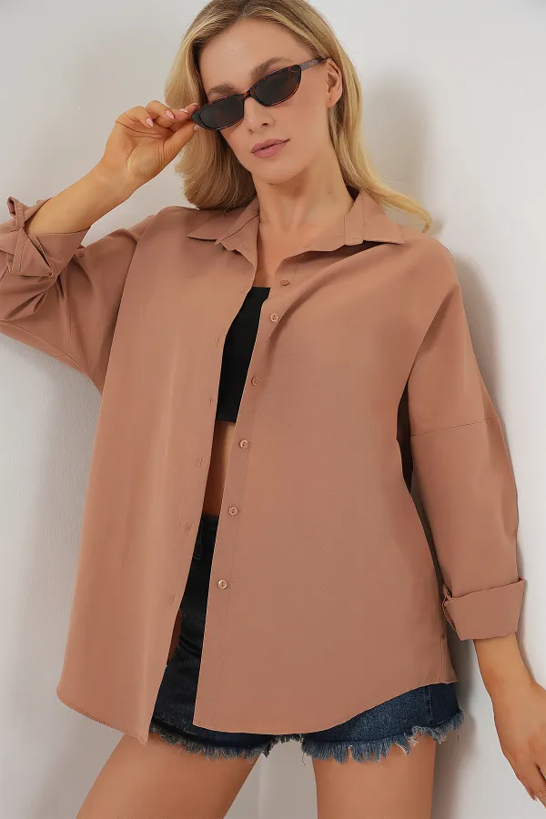 Chemise basique longue oversize 3900 - Camel