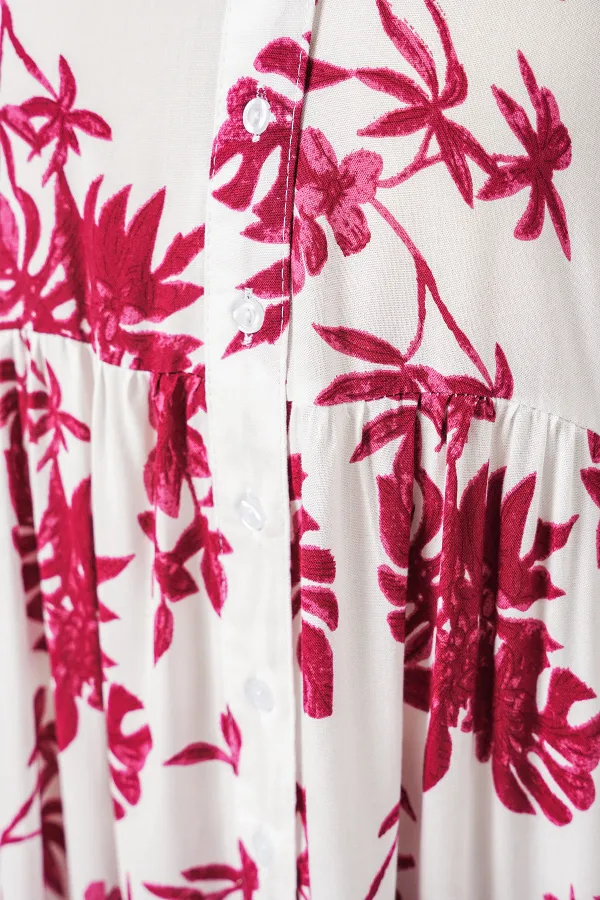 Kadın Desenli Uzun Tesettür Elbise 2585 - V. Kırmızı