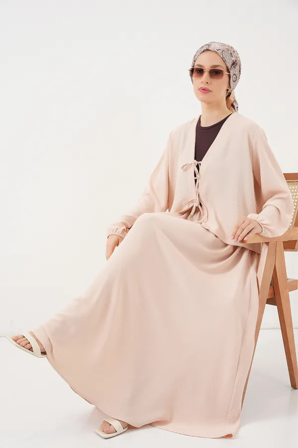 Kadın Ayrobin Kimono Etek İkili Takım 8047 - Krem