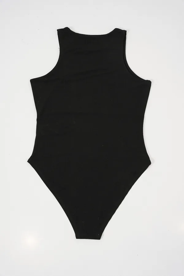 Kadın Halter Yaka Çıtçıtlı Body 972 - Siyah