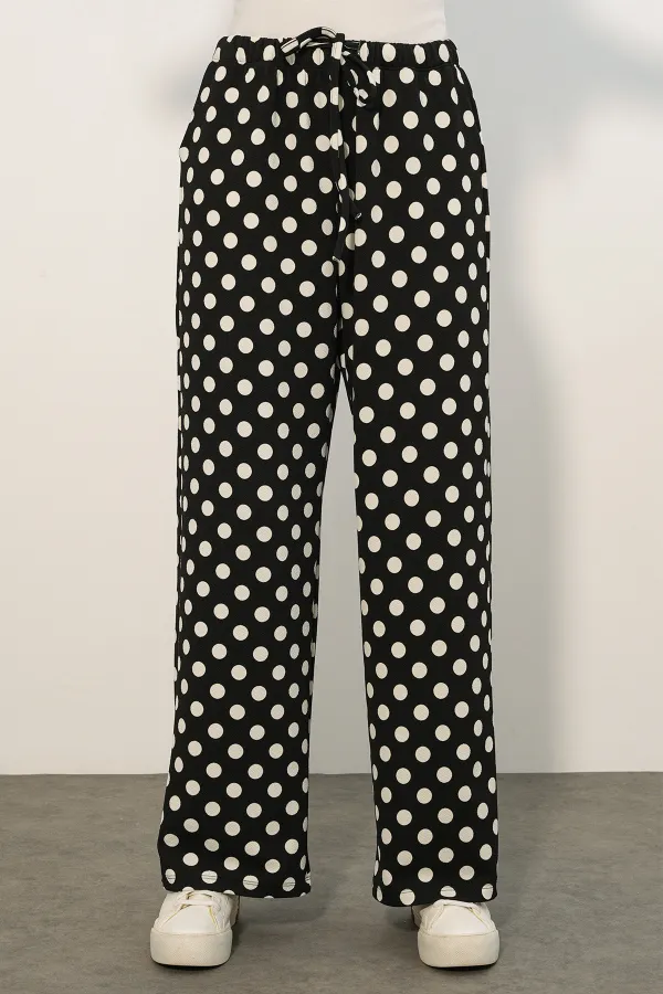 Women's Wide Leg Polka Dot Trousers 30116 - Black