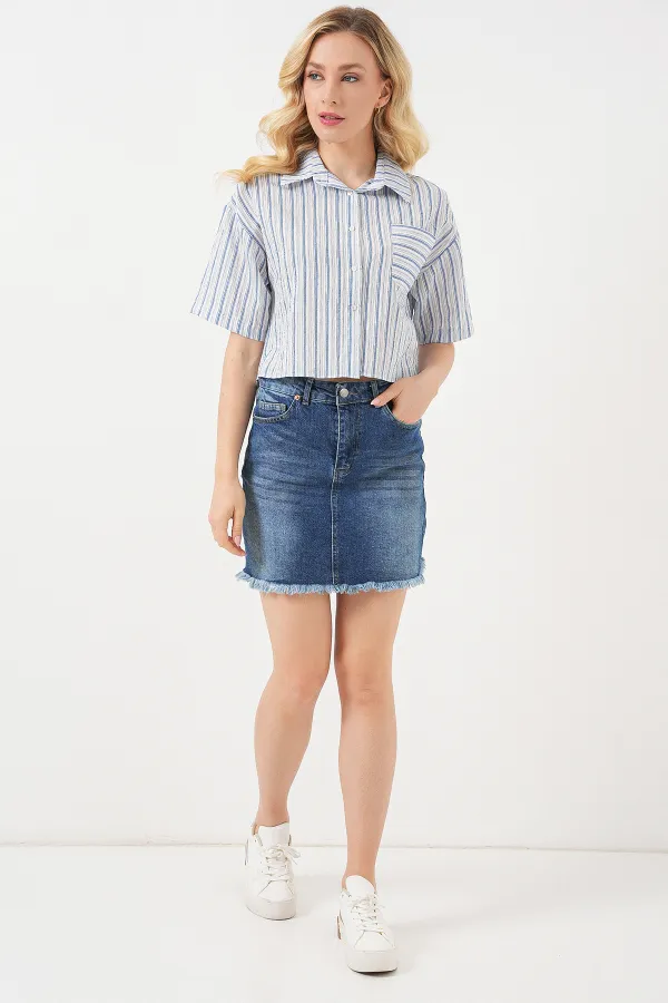 Women's Striped Crop Shirt 20342 - Blue