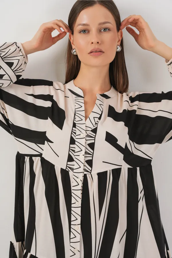 Robe longue hijab à motifs pour femme 2585 - Noir