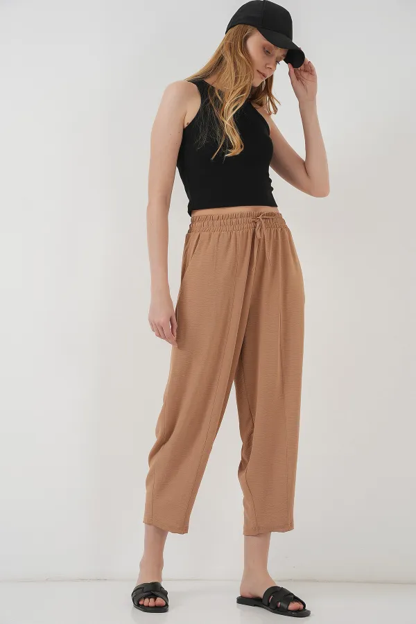 6591 Dokuma Şalvar Pantolon - Camel