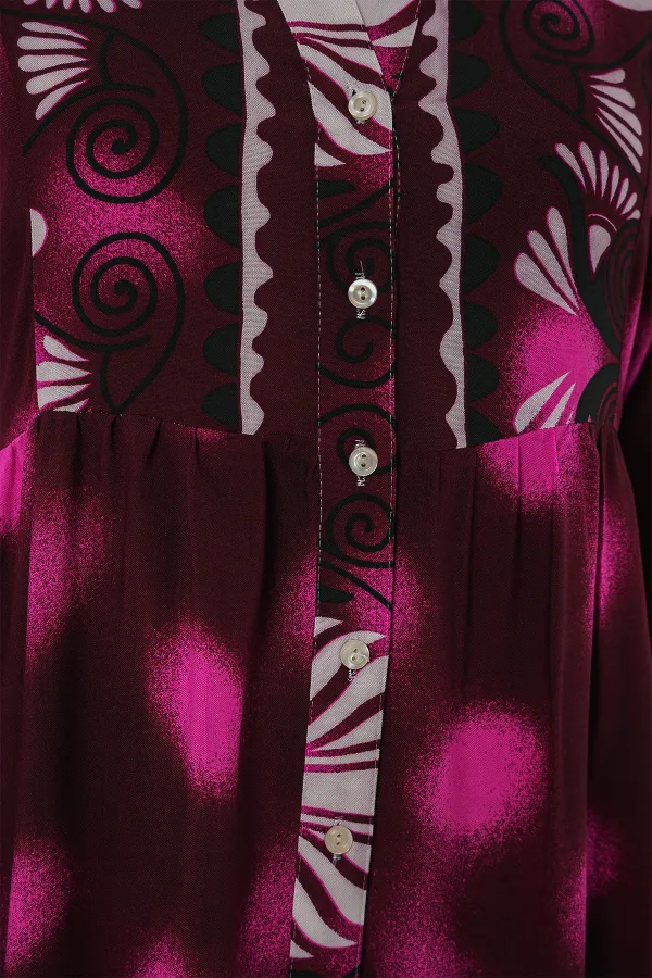 Robe hijab à motifs authentiques 2423 - Bordeaux - Fuchsia