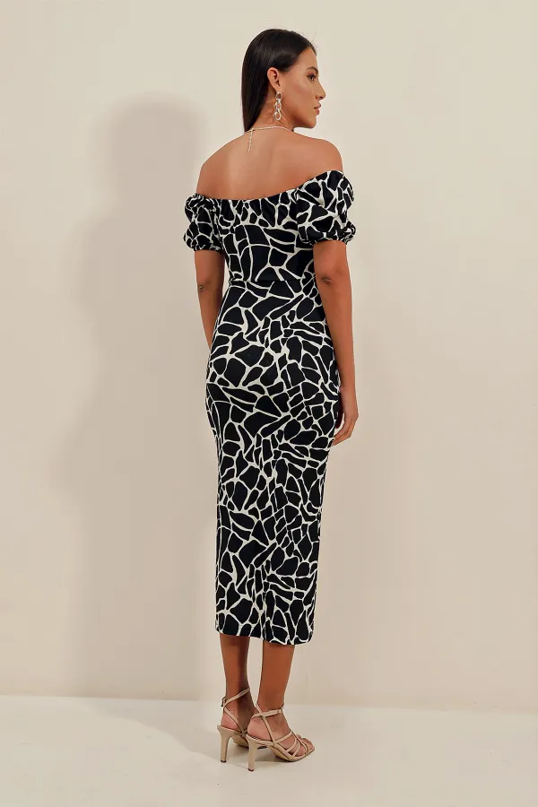 2396 Slit Summer Knitted Dress - Light Black