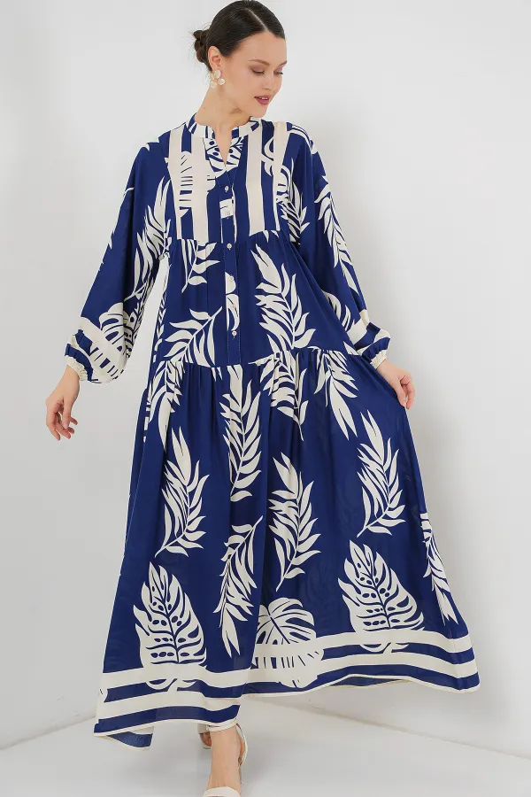 Robe hijab à motifs authentiques 2423 - Bleu marine 3
