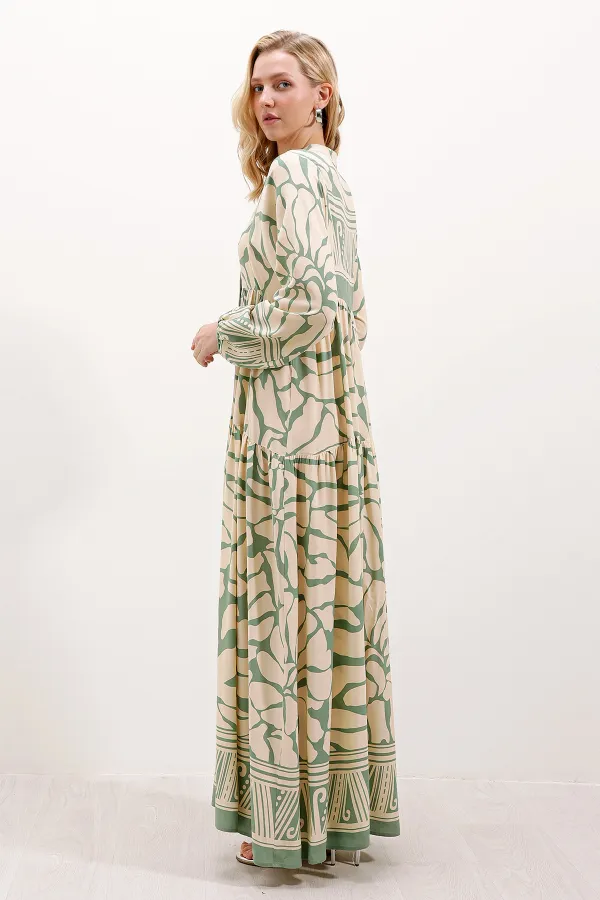 Robe hijab à motifs authentiques 2423 - Vert A.