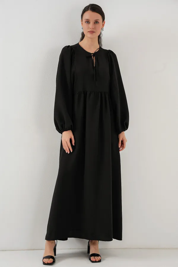 Robe longue hijab à manches ballon pour femme 2464 - Noir