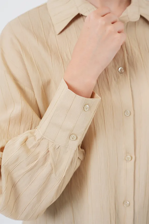 Women's Striped Long Shirt Tunic 5963 - Beige