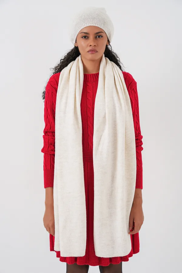 Écharpe et bonnet tricotés pour femme 15939 - Écru