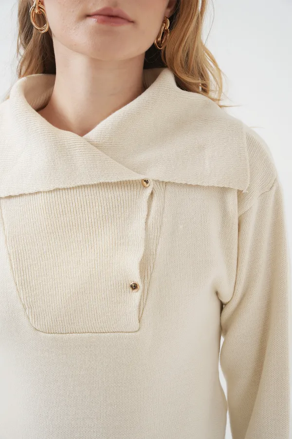 Pull en maille à col large 15921 - Crème