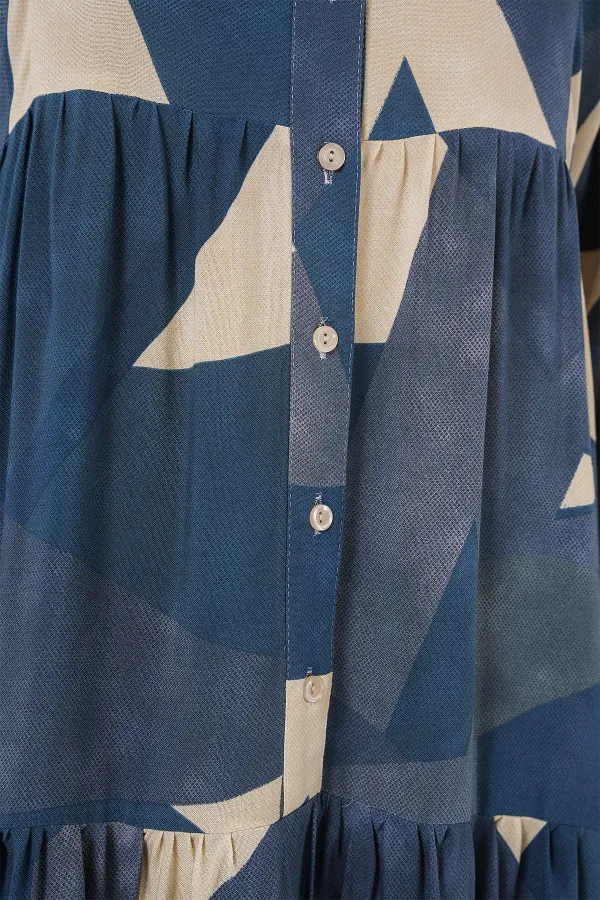 Robe hijab à motifs authentiques 2423 - K. Indigo