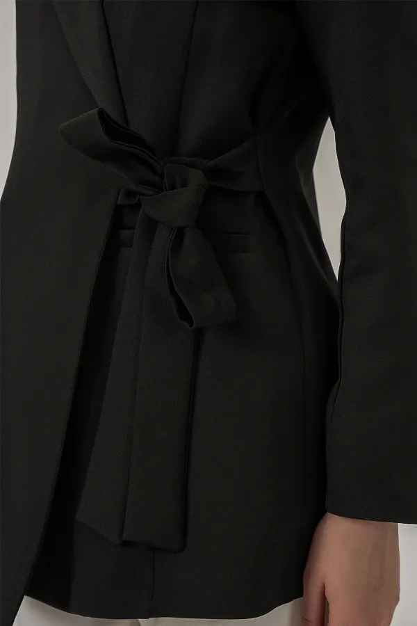 Women's Side-Tie Blazer Jacket 0750 - Black