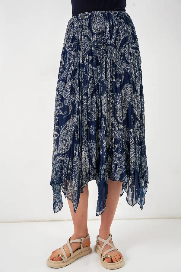 Jupe asymétrique en tulle et mousseline pour femme 8061 - Bleu marine