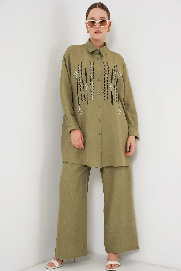 Patterned Tunic Trousers Two Piece Set 6720 - Çağla