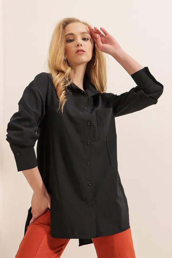 Chemise boyfriend boutonnée au dos 3952 - Noire