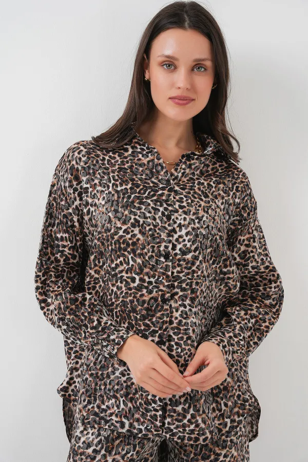 6699 Leopard Patterned Bottom and Top Set - C. Brown