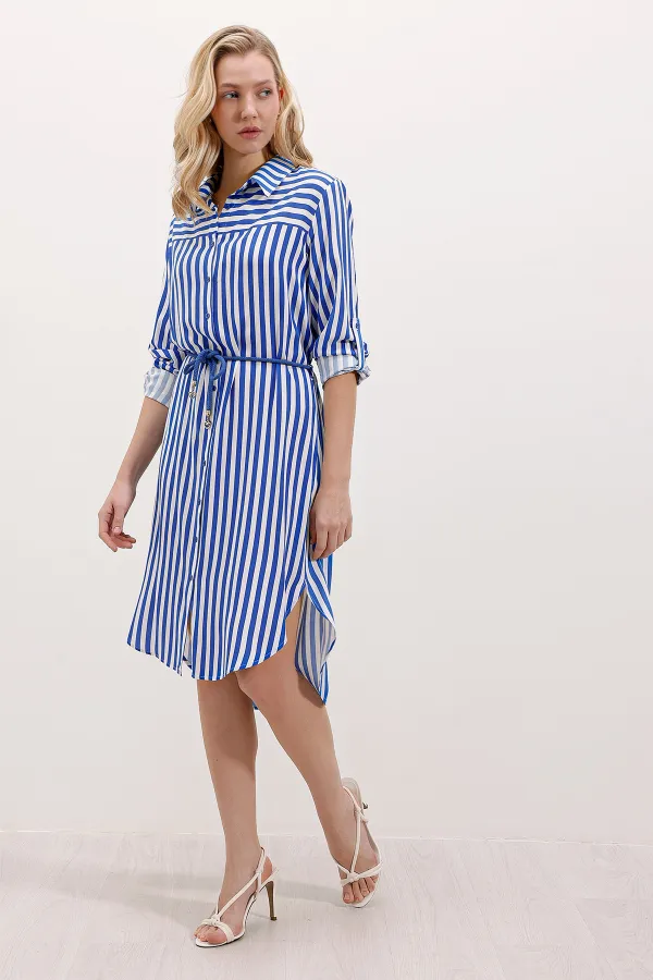 5629 Striped Belted Dress - Saxe