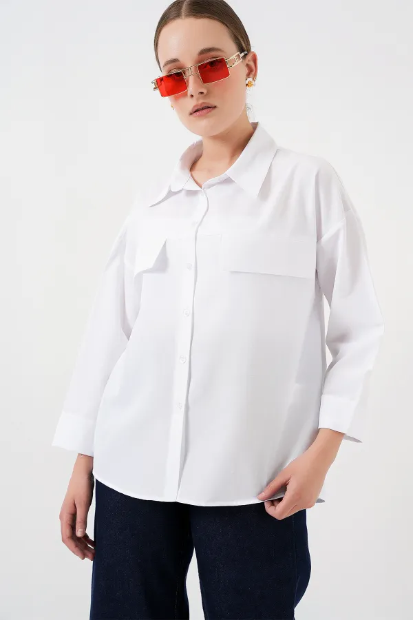 Women's Pocket Detailed Oversize Shirt 20313 - White